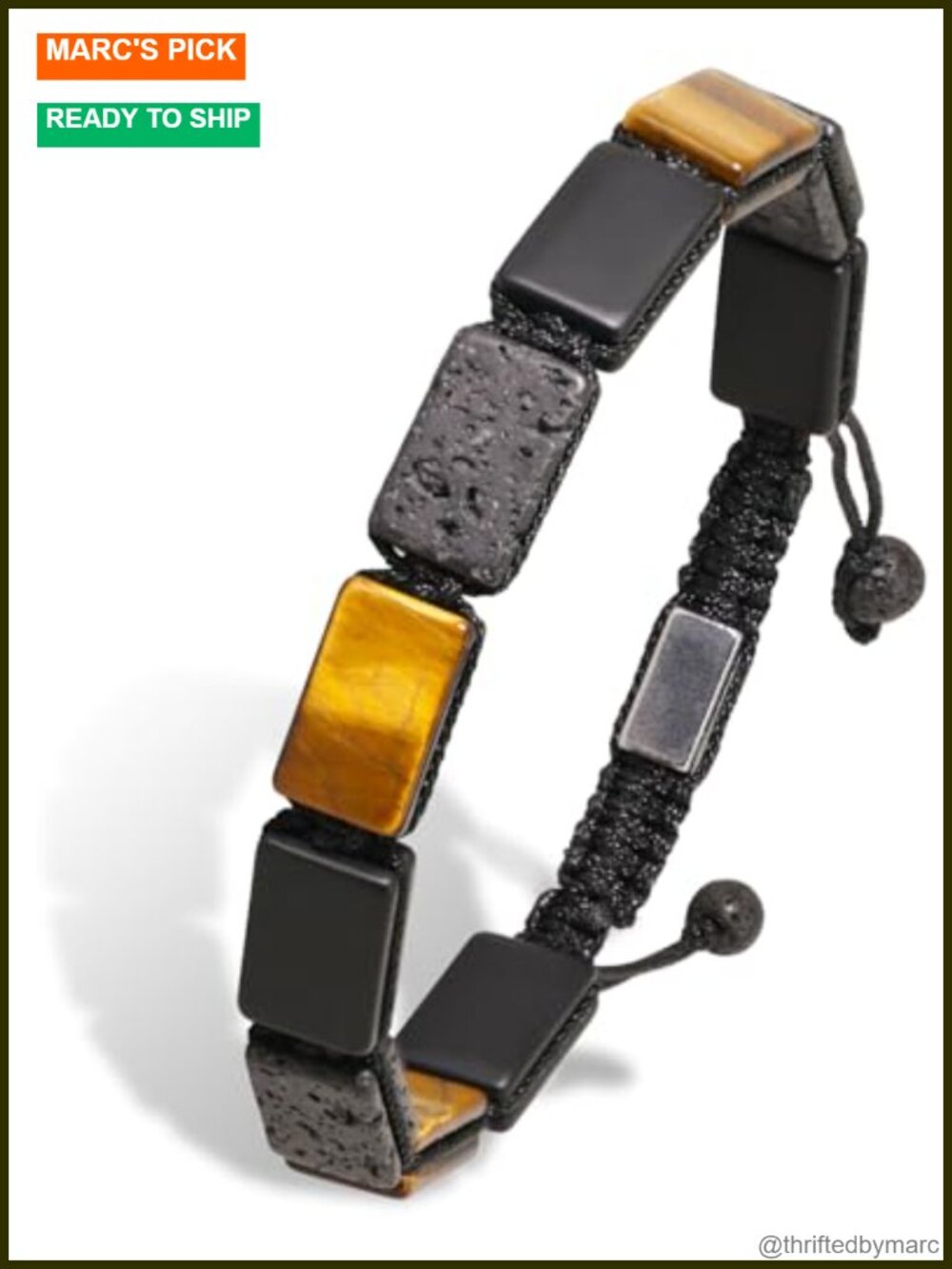 Men's Tiger Eye Lava Rock Onyx Bracelet Adjustable Handmade Stone